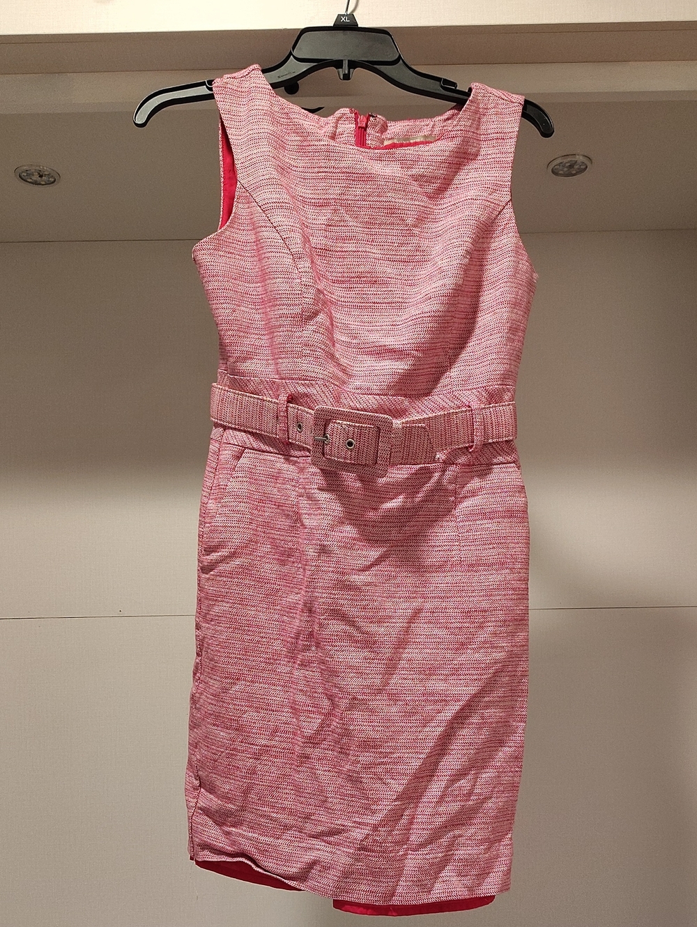 Banana Republic Pink Textured Sleeveless Belted Midi Dress